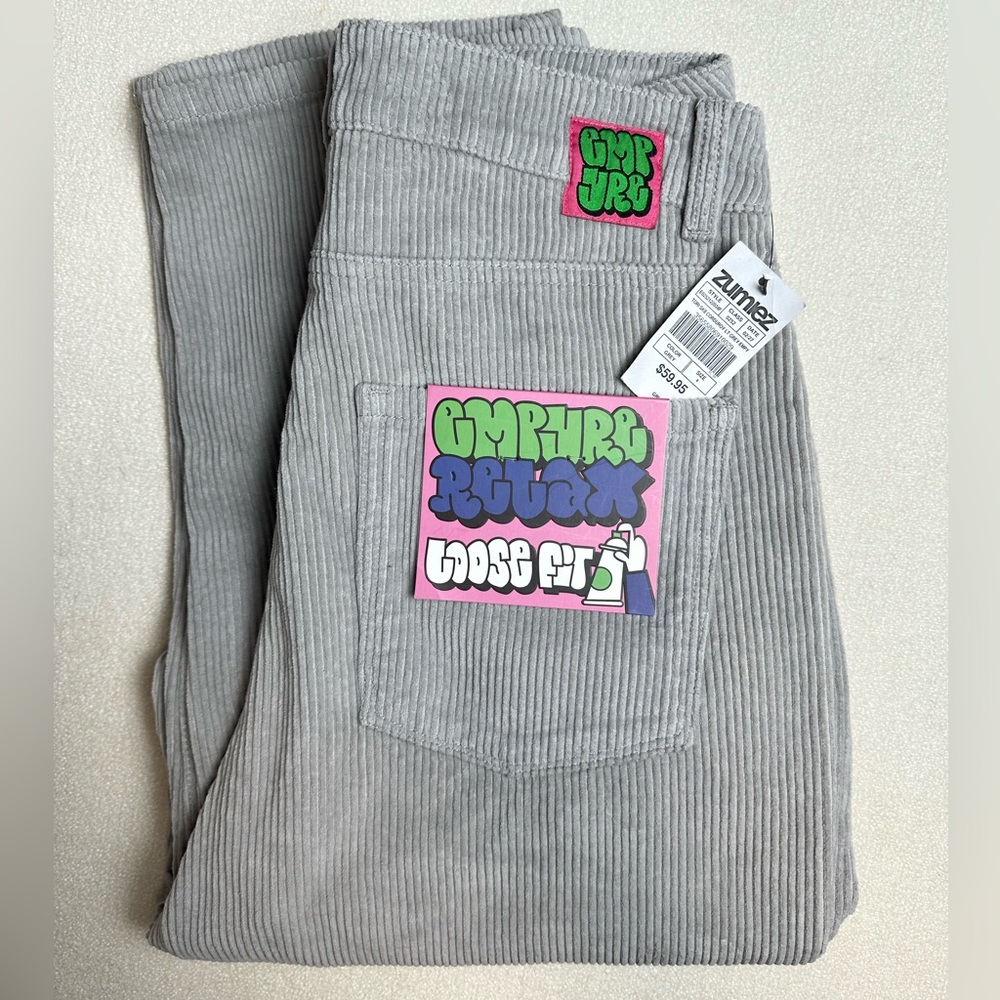 NWT Empyre Tori Light Grey Corduroy Relaxed Loose Fit Skate Grunge Pant